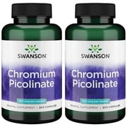 Swanson Chromium Picolinate - Natural Supplement Promoting Metabolism & Weight Management - Supports Healthy Blood Sugar Levels Already within the Normal Range - 200 Capsules, 200mcg Each 2 Pack