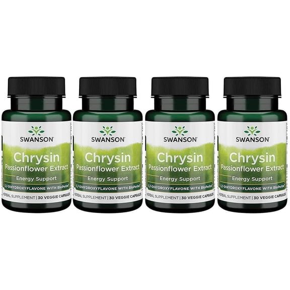 Swanson Chrysin Passionflower Extract - Herbal Supplement Promoting Overall Health, Wellness & Fitness - Natural Formula May Support Lean Muscle Maintenance - (30 Veggie Capsules) 4 Pack