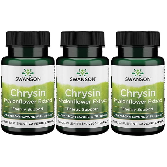 Swanson Chrysin Passionflower Extract - Herbal Supplement Promoting Overall Health, Wellness & Fitness - Natural Formula May Support Lean Muscle Maintenance - (30 Veggie Capsules) 3 Pack