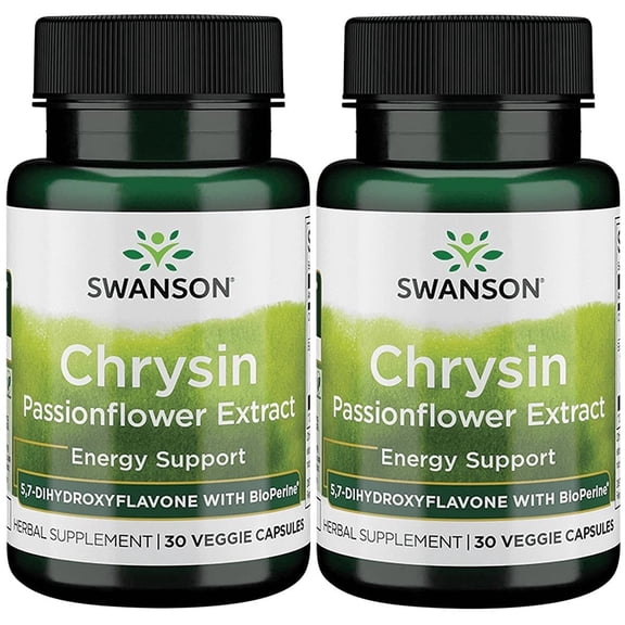 Swanson Chrysin Passionflower Extract - Herbal Supplement Promoting Overall Health, Wellness & Fitness - Natural Formula May Support Lean Muscle Maintenance - (30 Veggie Capsules) 2 Pack