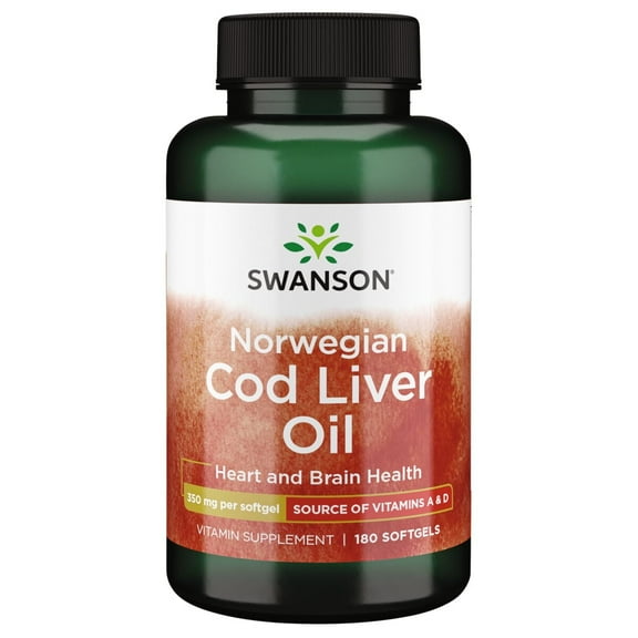 Swanson Cod Liver Oil - Wellness Supplement Promoting Bone, Skin Health, Vision Support & Immune System Function w/High Absorption Vitamin A - (180 Softgels, 350mg Each)