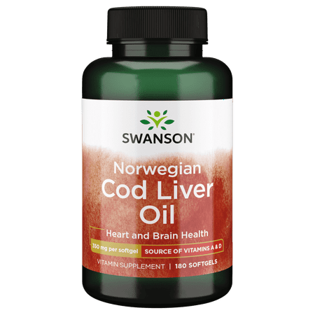 Swanson Cod Liver Oil - Wellness Supplement Promoting Bone, Skin Health, Vision Support & Immune System Function w/High Absorption Vitamin A - (180 Softgels, 350mg Each)