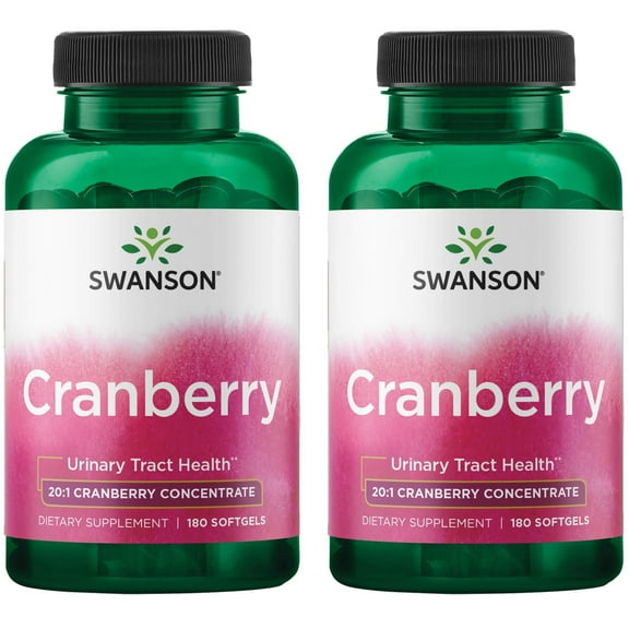 Swanson Cranberry 20:1 Herbal Supplement, Helps Promote Healthy Urinary Tract & Kidney Function, 180 Softgels (2-pack)