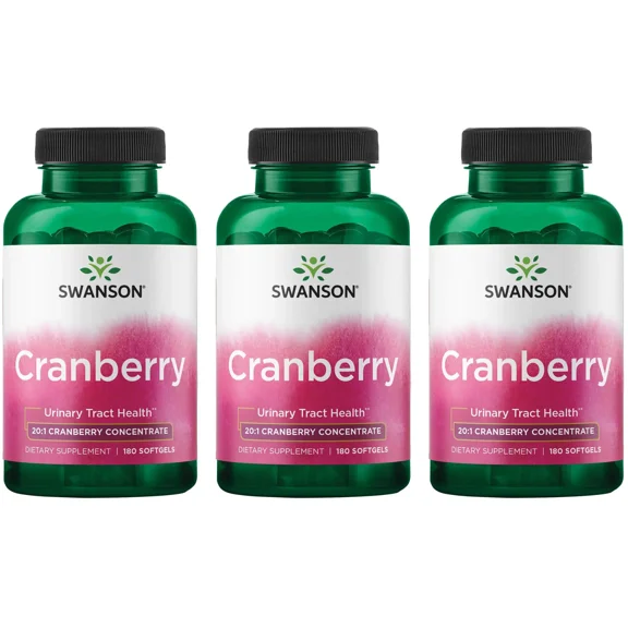 Swanson Cranberry 20:1 Herbal Supplement, Helps Promote Healthy Urinary Tract & Kidney Function, 180 Softgels (3-pack)