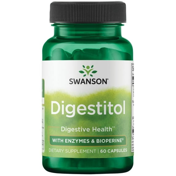 Swanson Digestitol - Natural Digestive Health Support featuring Digestive Enzymes and BioPerine - Supports Increased Nutrient Absorption and Overall Wellness - (60 Capsules)