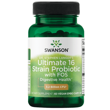Swanson Dr. Stephen Langer's Ultimate 16 Strain Probiotic with Prebiotic Fos Vegetable Capsules, 3.2 Billion Cfu, 60 Count