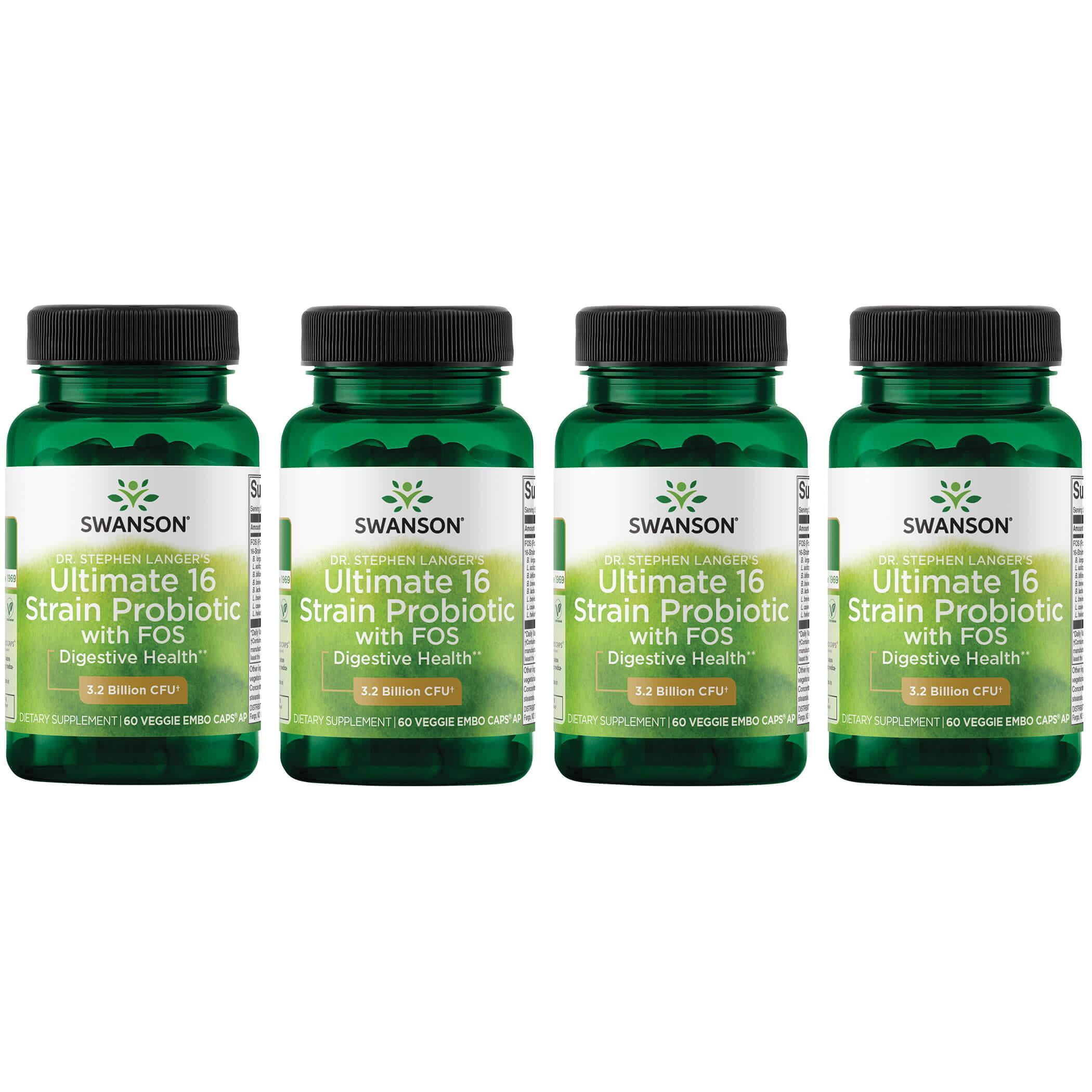 Swanson Ultra Dr. Stephen Langer's Ultimate 16 Strain Probiotic with FOS, Supports Digestive & Colon Health, 4-pack