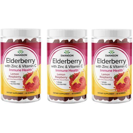 Swanson Elderberry Gummies with Zinc & Vitamin C - Lemon Raspberry 3 Pack