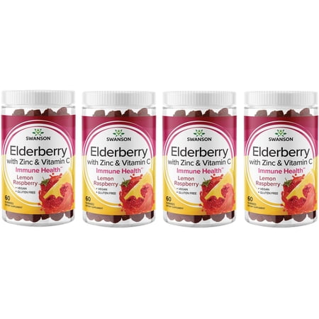 Swanson Elderberry Gummies with Zinc & Vitamin C - Lemon Raspberry 4 Pack