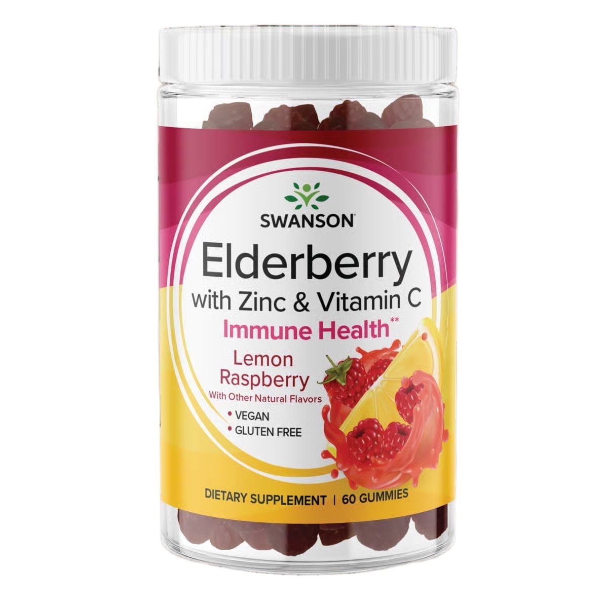 Swanson Elderberry Gummies with Zinc & Vitamin C - Lemon Raspberry 60 Gummies