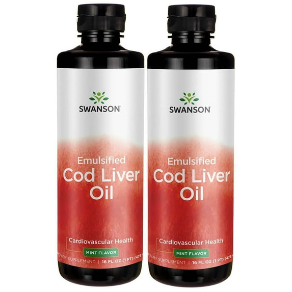 Swanson Emulsified Cod Liver Oil - Mint Flavor 16 fl oz Liq 2 Pack