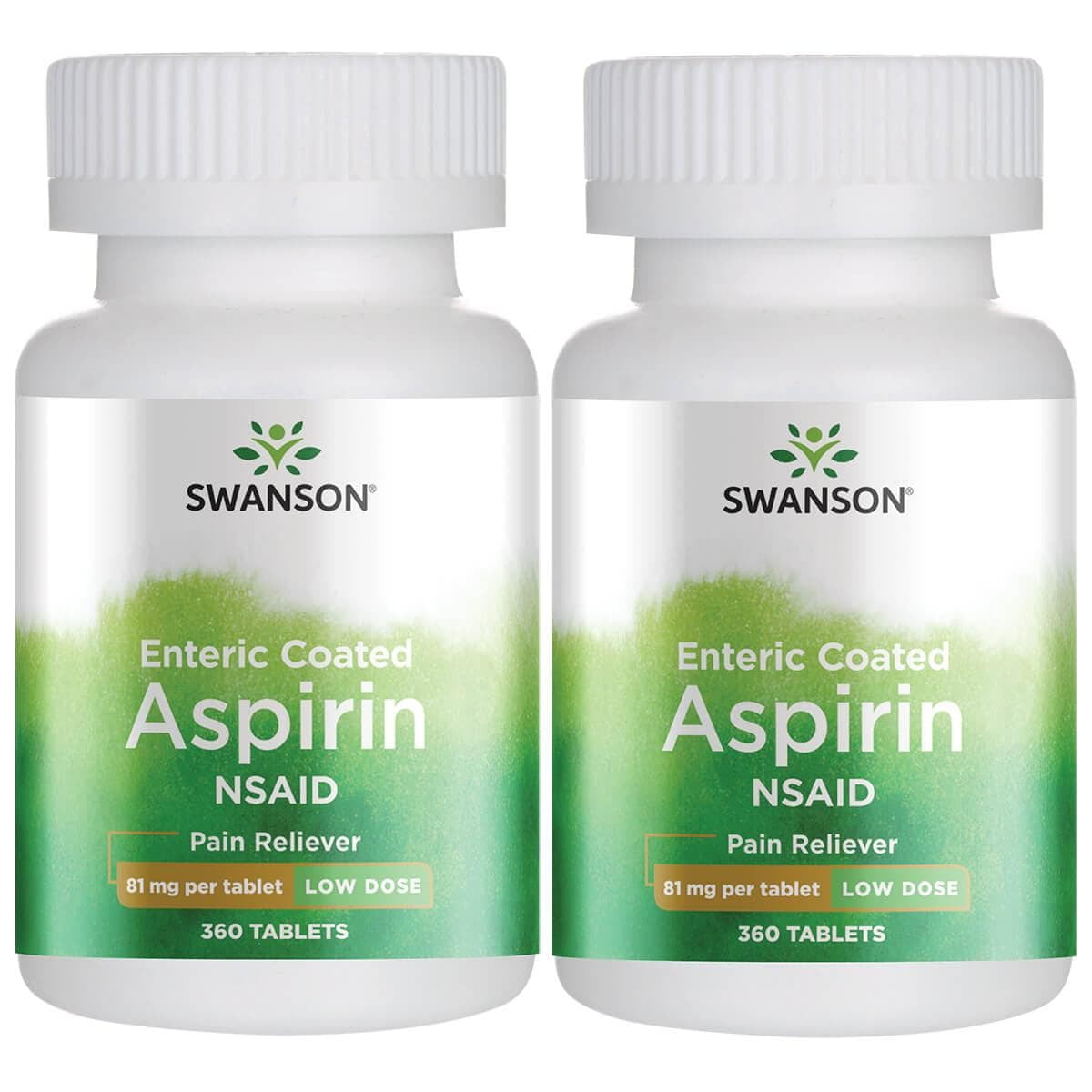 Swanson Enteric Coated Aspirin Nsaid Low Dose 81 mg 360 Tabs 2 Pack