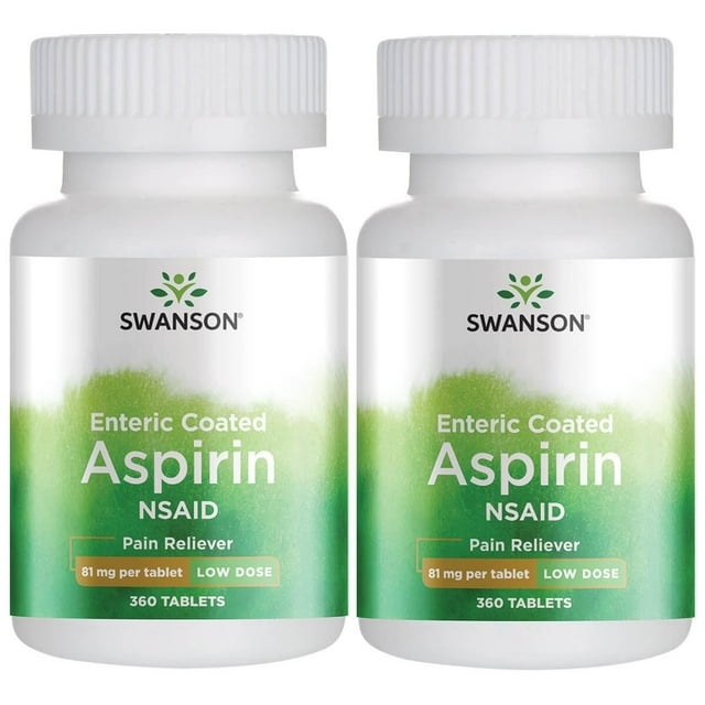 Swanson Enteric Coated Aspirin Nsaid Low Dose 81 mg 360 Tabs 2 Pack