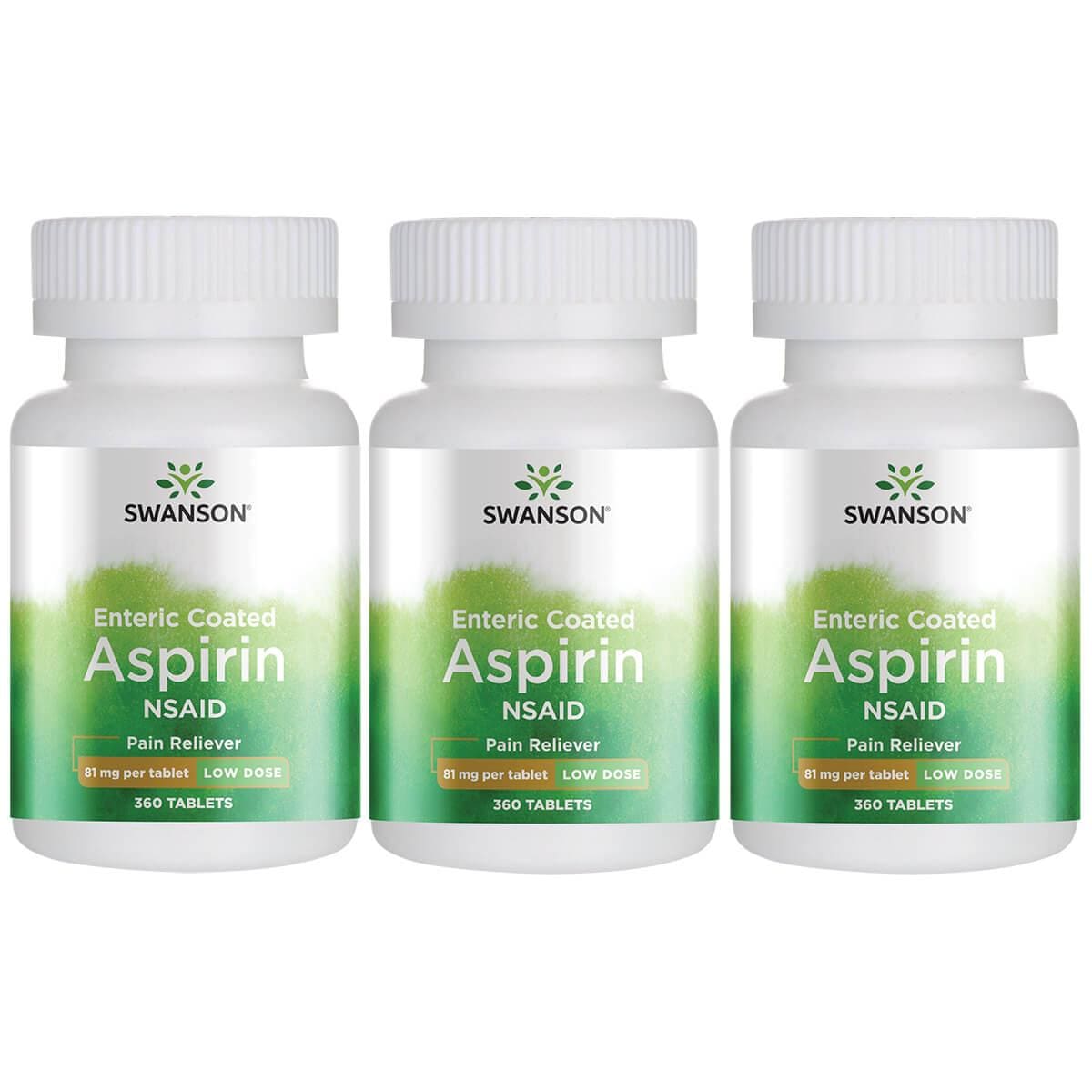 Swanson Enteric Coated Aspirin Nsaid Low Dose 81 mg 360 Tabs 3 Pack