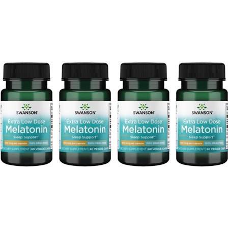 Swanson Extra Low Dose Melatonin - 100% Drug Free 500 mcg 60 Vegan Caps 4 Pack