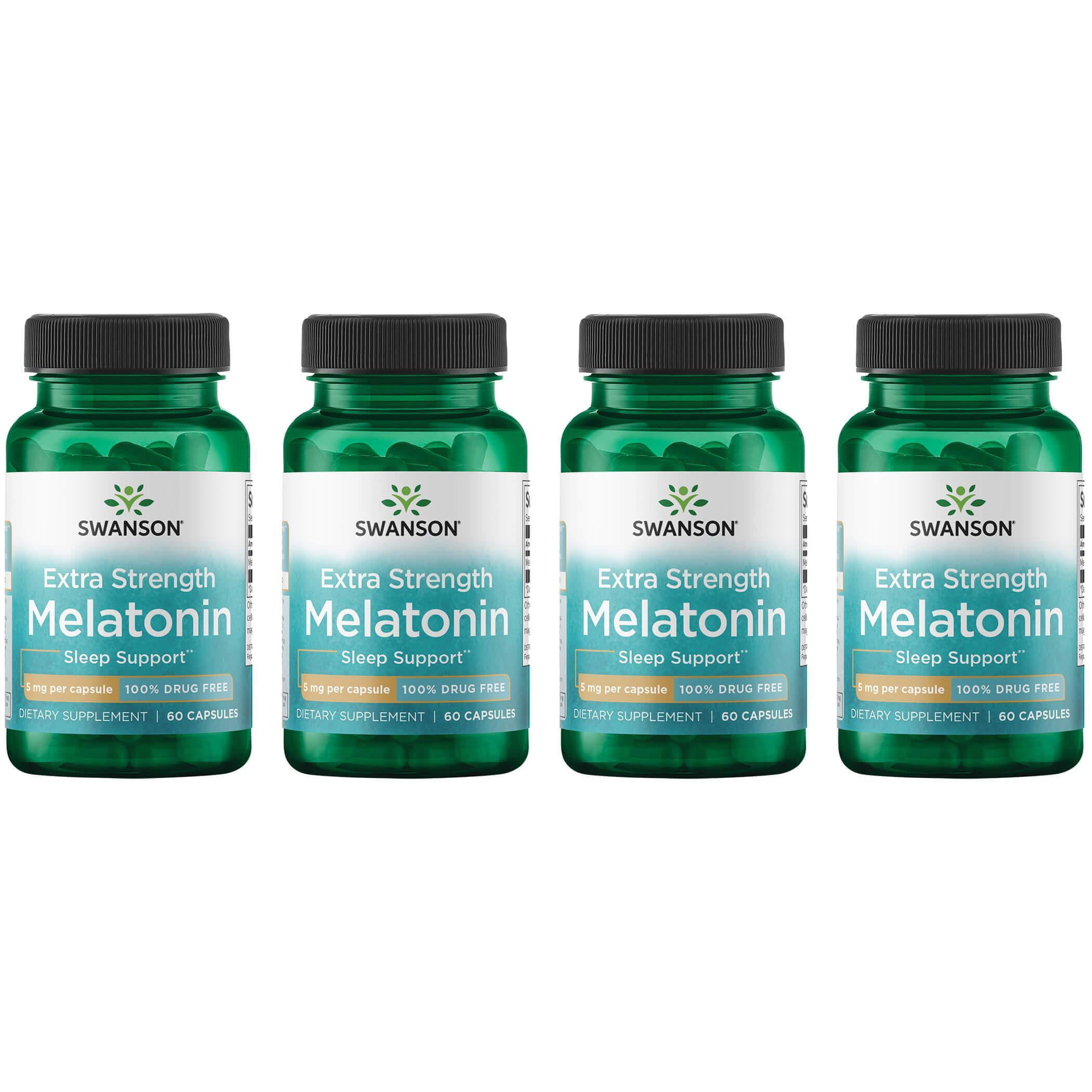 Swanson Extra Strength Melatonin - 100% Drug Free 5 mg 60 Caps 4 Pack ...