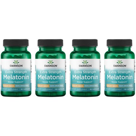 Swanson Extra Strength Melatonin - 100% Drug Free 5 mg 60 Caps 4 Pack