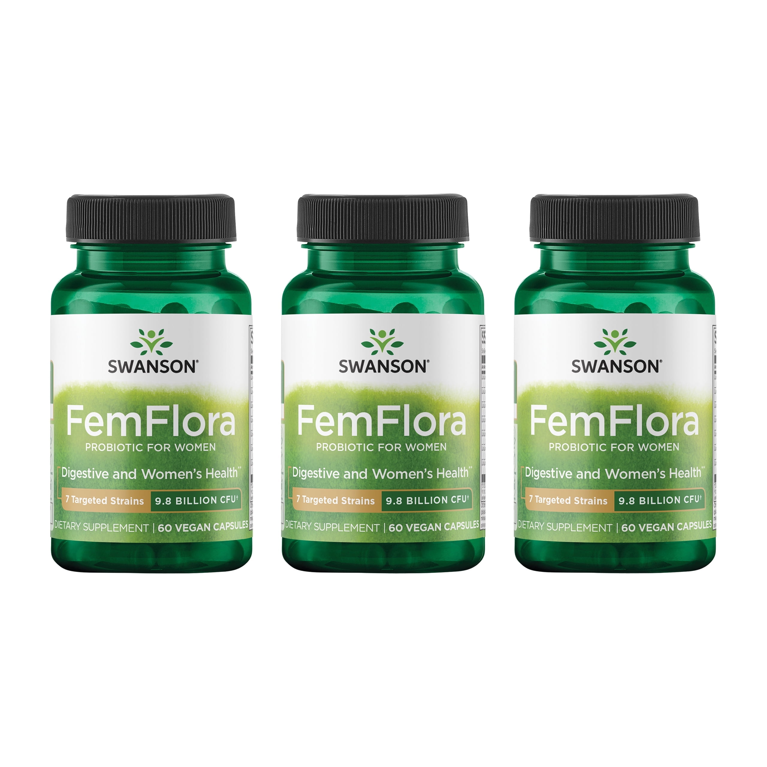 Swanson FemFlora - Feminine Probiotic Supplement Supporting Flora of the Mouth, GI Tract, and Vagina - Probiotics for Women with 9 Billion CFU Per Capsule - (60 Capsules) (3 Pack)