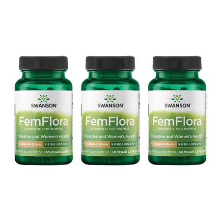 Swanson FemFlora - Feminine Probiotic Supplement Supporting Flora of the Mouth, GI Tract, and Vagina - Probiotics for Women with 9 Billion CFU Per Capsule - (60 Capsules) (3 Pack)