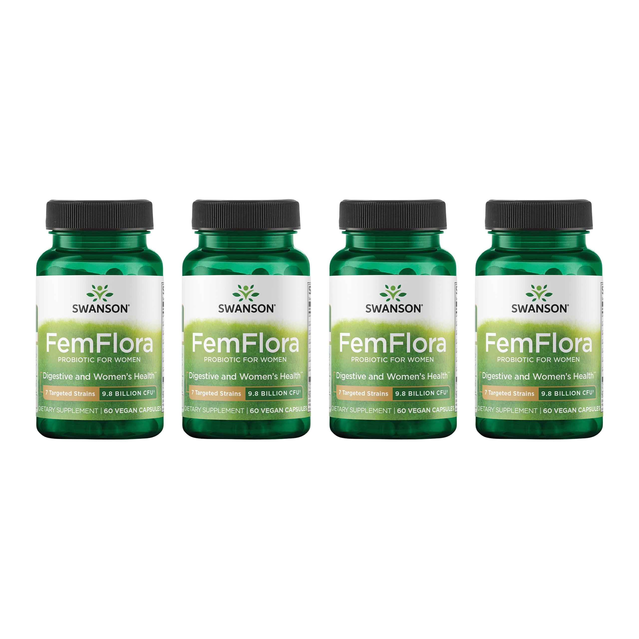 Swanson FemFlora - Feminine Probiotic Supplement Supporting Flora of the Mouth, GI Tract, and Vagina - Probiotics for Women with 9 Billion CFU Per Capsule - (60 Capsules) (4 Pack)