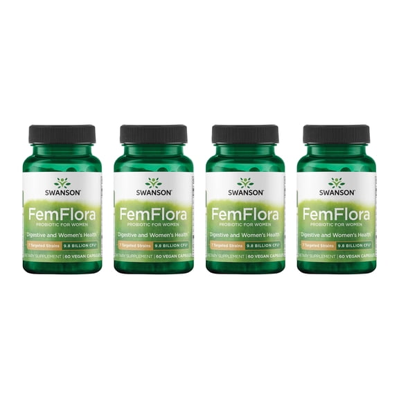 Swanson FemFlora - Feminine Probiotic Supplement Supporting Flora of the Mouth, GI Tract, and Vagina - Probiotics for Women with 9 Billion CFU Per Capsule - (60 Capsules) (4 Pack)