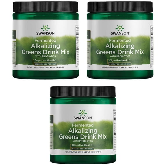 Swanson Fermented Alkalizing Greens Drink Mix with Probiotics 7.4 oz Pwdr 3 Pack