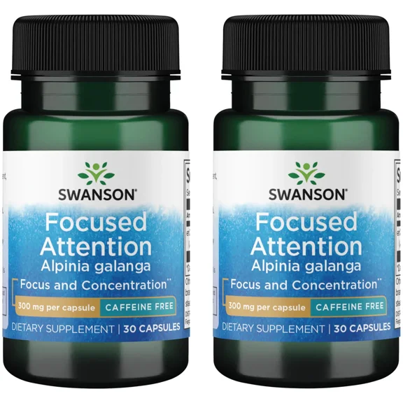 Swanson Focused Attention Alpinia Galanga - Caffeine-Free 300 mg 30 Caps (2 Pack)
