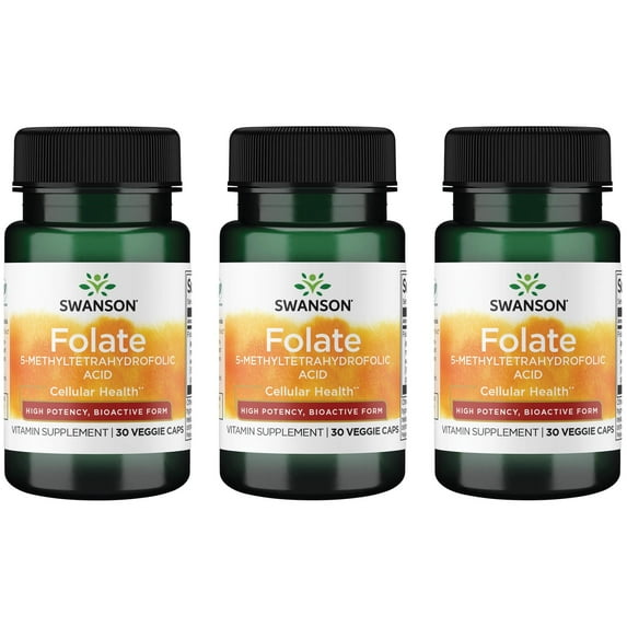 Swanson Folate 5-Methyltetrahydrofolic Acid - High Potency, Bioactive Form 3 Pack