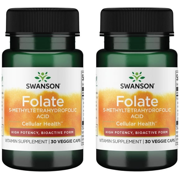Swanson Folate 5-Methyltetrahydrofolic Acid - High Potency, Bioactive Form 800 mcg Dfe 30 Veg Caps 2 Pack