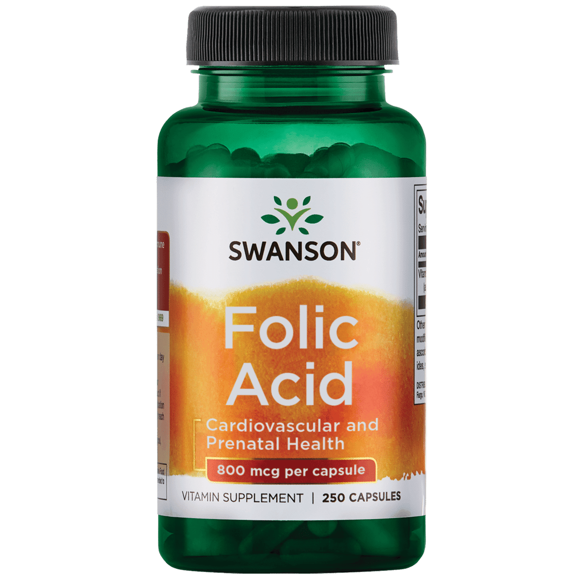 Swanson Folic Acid B-Vitamin Supplement, Supports Prenatal Health & Heart Health, 250 Capsules, 800 mcg