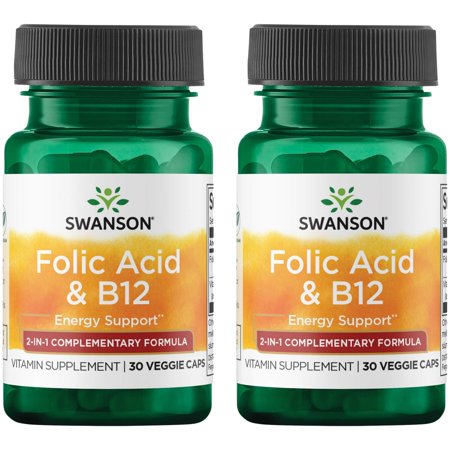 Swanson Folic Acid & B12 30 Veg Caps 2 Pack