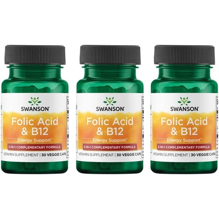 Swanson Folic Acid & B12 30 Veg Caps 3 Pack