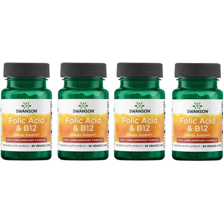 Swanson Folic Acid & B12 30 Veg Caps 4 Pack