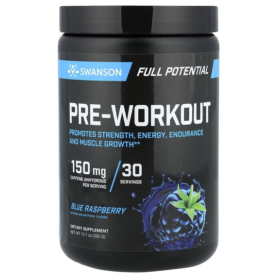 Swanson Full Potential Pre-Workout - Blue Raspberry 12.7 oz Powder