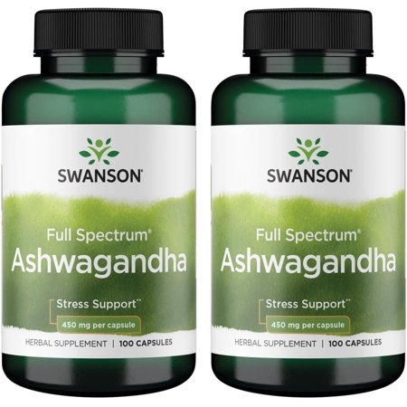 Swanson Full Spectrum Ashwagandha 450 mg 100 Vegan Caps 2 Pack
