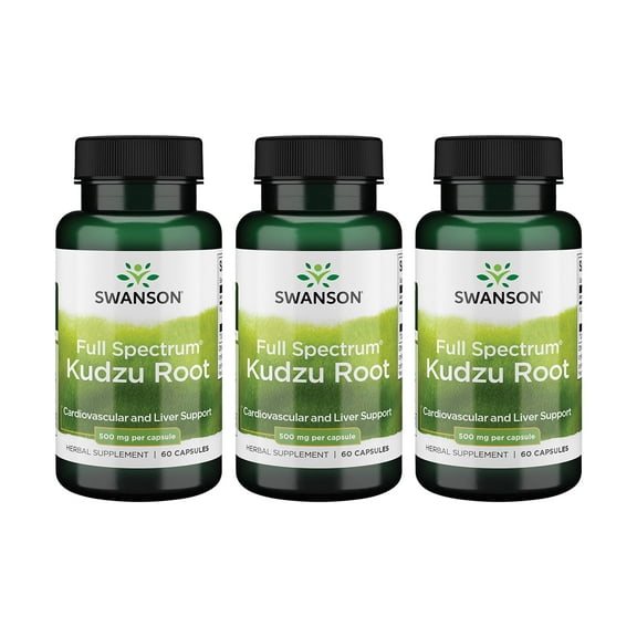 Swanson Full Spectrum Kudzu Root - Herbal Supplement Supporting Heart Health & Liver Health - May Support Healthy Blood Pressure & Cholesterol Levels - (60 Capsules, 500mg Each) (3 Pack)