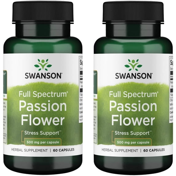 Swanson Full-Spectrum Passion Flower Stress Support 500 Milligrams 60 Capsules (2 Pack)