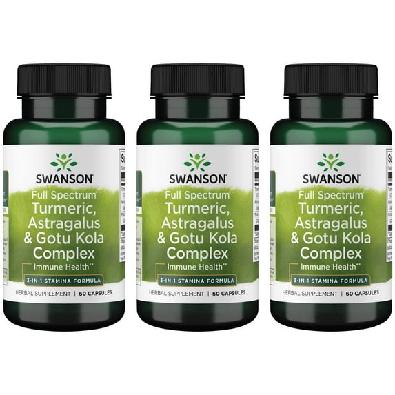 Swanson Full Spectrum Turmeric, Astragalus & Gotu Kola Complex 60 Caps 3 Pack