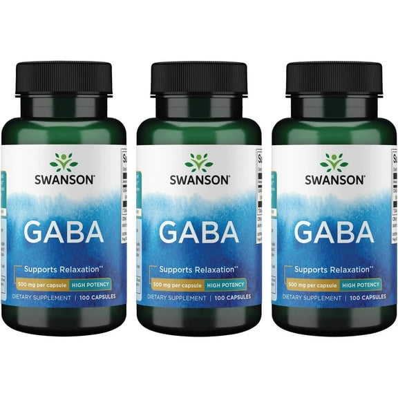 Swanson GABA - Amino Acid Supplement Promoting Calm & Relaxation to Support Restful Sleep - High Potency Formula to Support Healthy Stress Levels - (100 Capsules, 500mg Each) 3 Pack