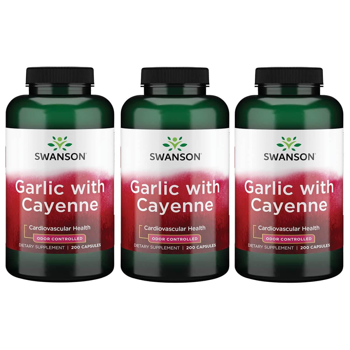 Swanson Garlic with Cayenne Odor Controlled 200 Caps 3 Pack