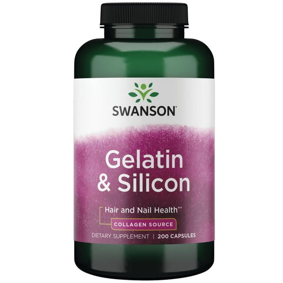 Swanson Gelatin and Silicon - Collagen Proteins Supporting Healthy Hair and Nails - Helps Deliver Vital Minerals for Strong Nails and Thick Hair - 20mg Silicon and 1.08 grams Gelatin - (200 Capsules)