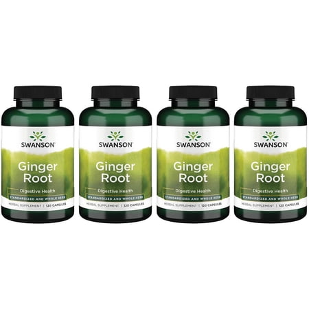 Swanson Ginger Root - Standardized and Whole Herb 120 Caps 4 Pack