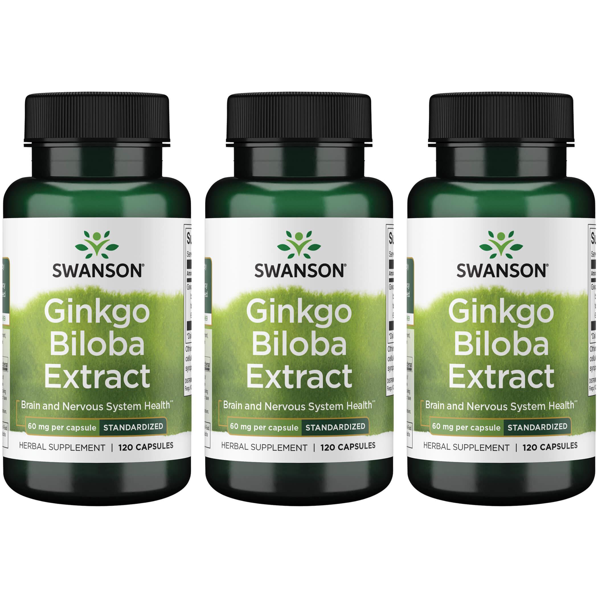 Swanson Ginkgo Biloba Extract Standardized 60 Mg 120 Caps 3 Pack 