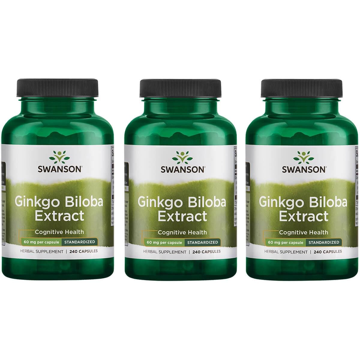 Swanson Ginkgo Biloba Extract Standardized 60 Mg 240 Caps 3 Pack 