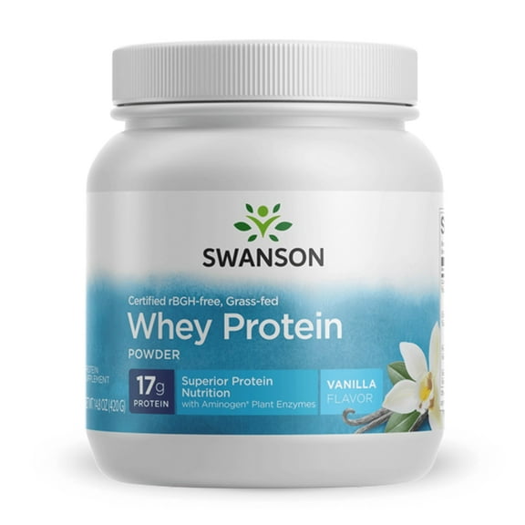 Swanson Grass-Fed Certified rBGH-Free Vanilla Whey Protein Powder, 14.8 oz