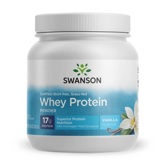 Swanson Grass-Fed Certified rBGH-Free Vanilla Whey Protein Powder, 14.8 oz