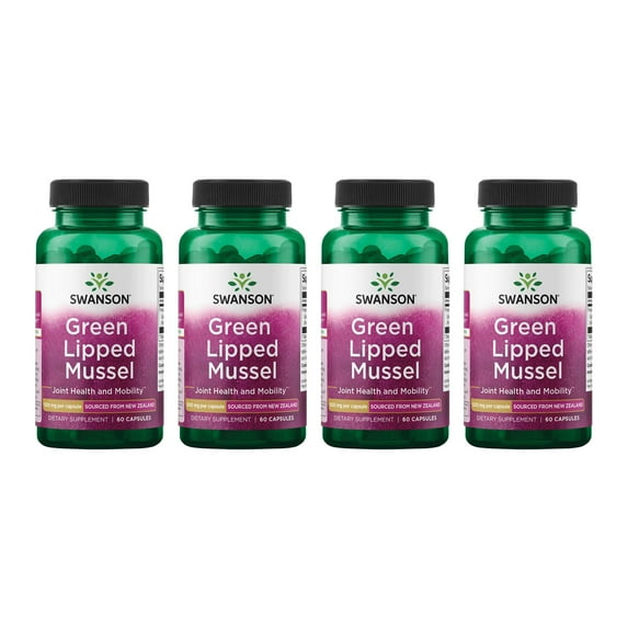 Swanson Green Lipped Mussel (Freeze-dried) - New Zealand Joint Health & Mobility Supplement - Natural Formula May Support Heart Health & Digestive Function - (60 Capsules, 500mg Each) (4 Pack)