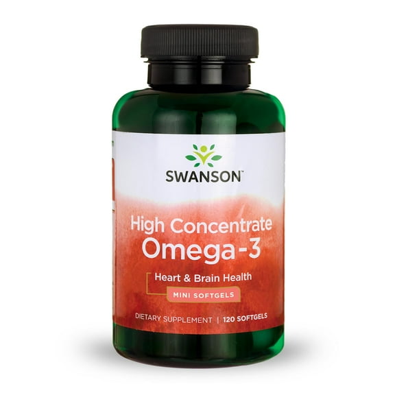 Swanson High Concentrate Omega-3 Fish Oil - Essential Fatty Acids Promoting Heart Health, Brain Health, Memory Support, and Cognitive Function - (120 Softgels, 680mg Each)
