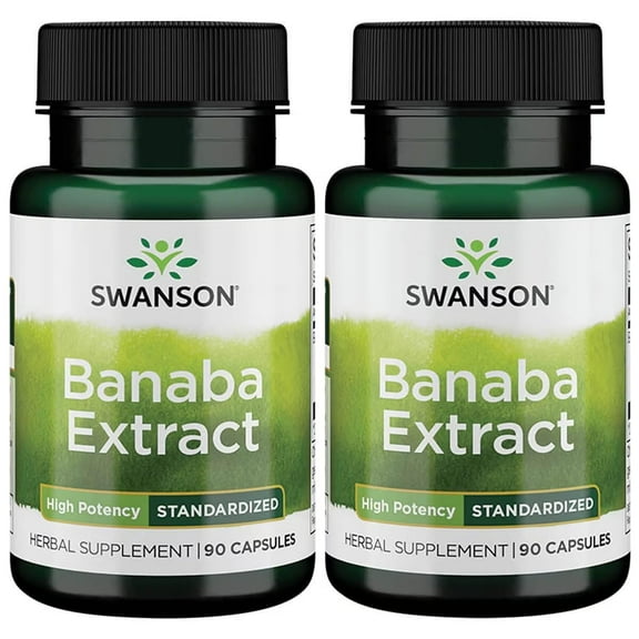 Swanson High Potency Banaba Extract - Herbal Supplement to Hep Maintain Healthy Blood Glucose Levels - Supporting Daily Health Maintece - (90 Capsules, 60mg Each) (2 Pack)