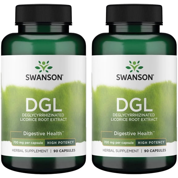 Swanson High Potency DGL (Licorice) - Herbal Supplement Promoting Digestive Health & GI Tract Support - Natural Stomach Soother Made with Licorice Root Extract - (90 Capsules, 750mg Each) (2 Pack)